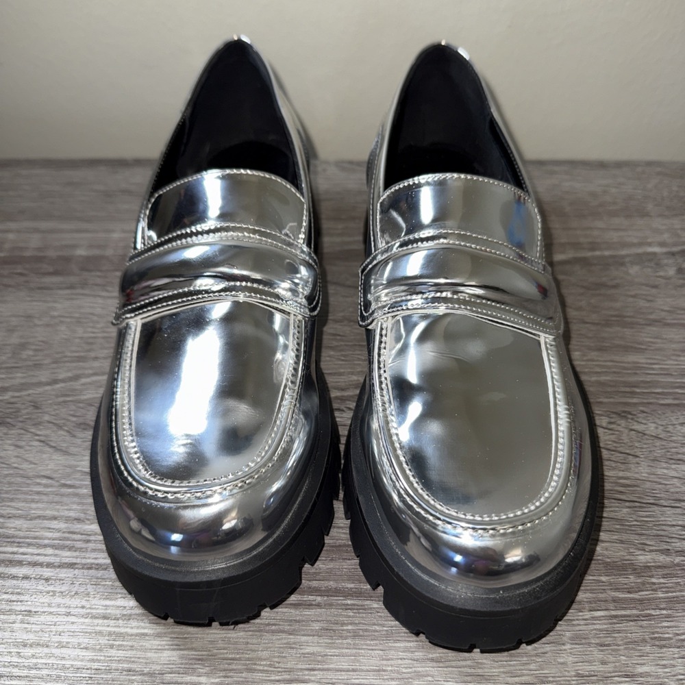 Nine West Women's Silver Chunky Heel‎ Shoes/Loafers Size 9.5